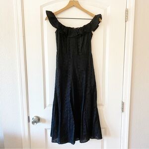 REFORMATION Maldives Black Linen Midi Dress Size 0 Fairy Goth